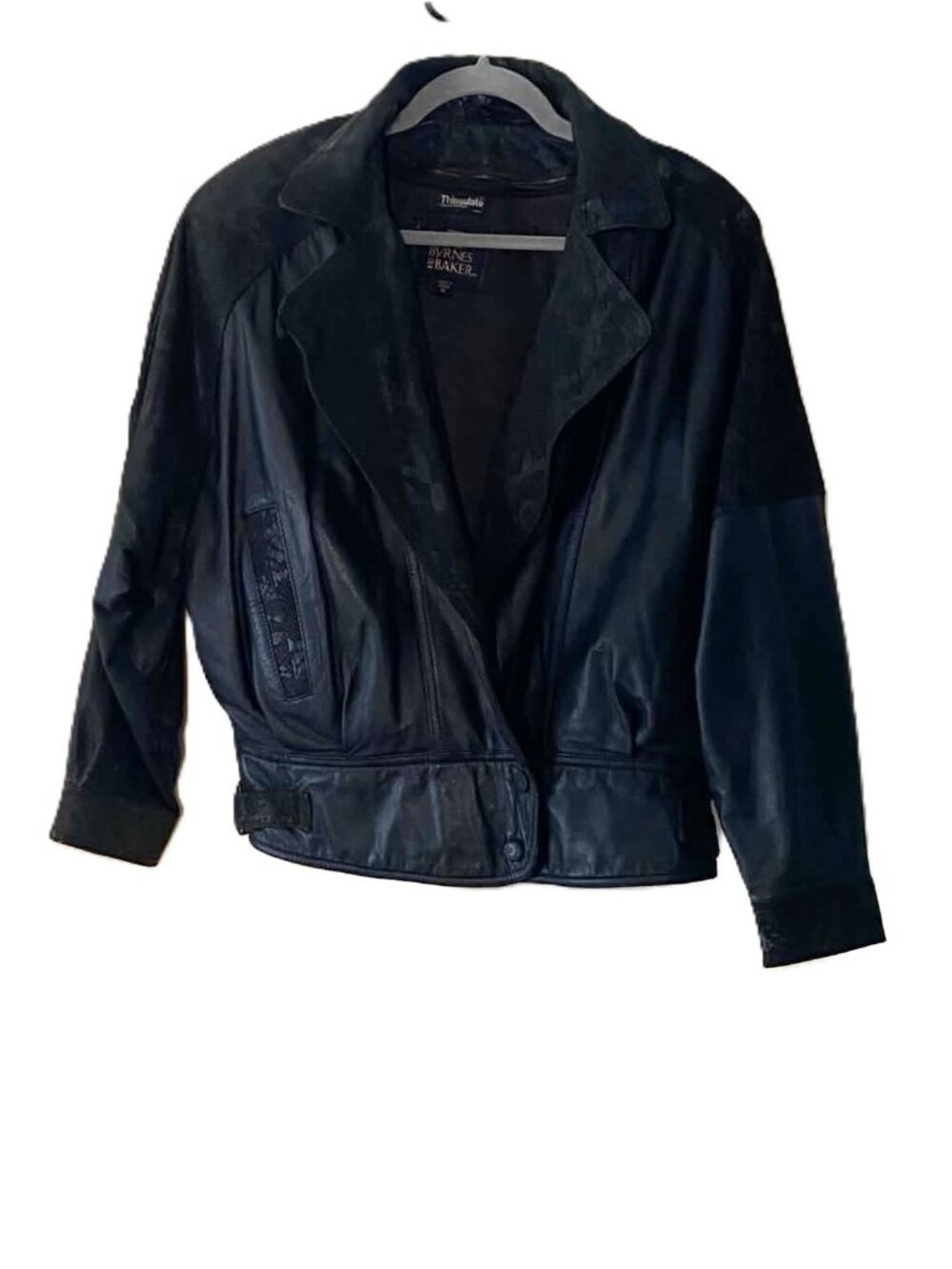 Vintage 80s Byrnes & Baker Men's Black Leather Jacket Snakeskin Embossed Medium